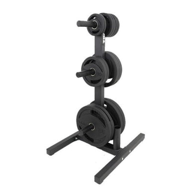 TKO 255Lb Olympic Rubber Plate set w/ Plate Tree, Retail Olympic Bar and Curl Bar | S6205-OR255+BARS
