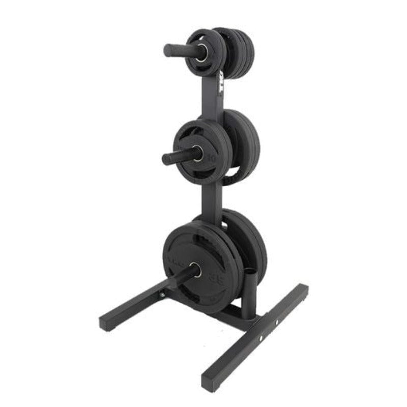 TKO 255Lb Olympic Rubber Plate set w/ Plate Tree, Retail Olympic Bar and Curl Bar | S6205-OR255+BARS