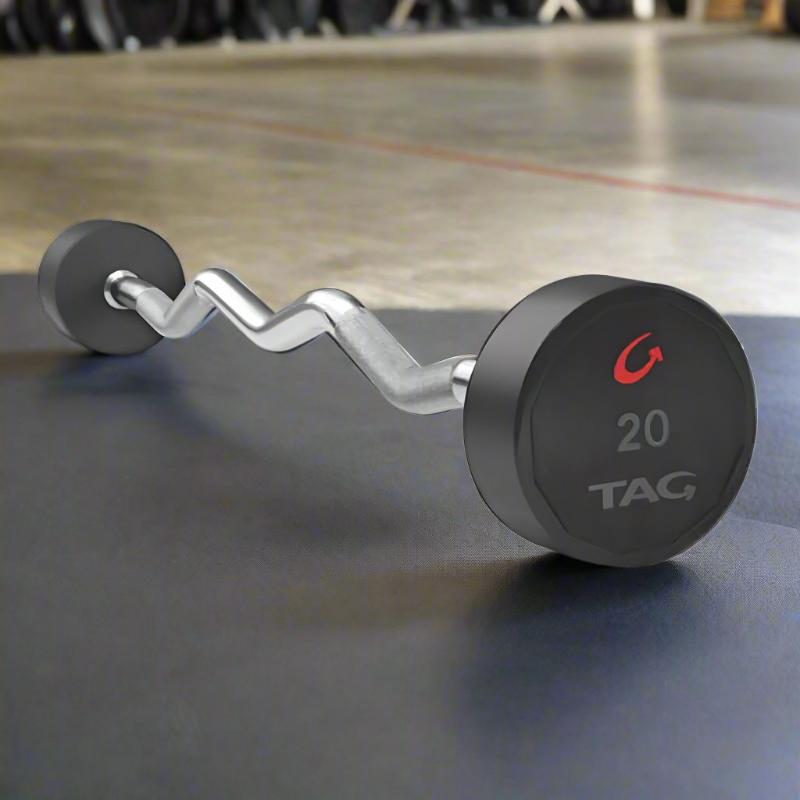 BBEL-EZ TAG Fitness Premium Ultrathane 20-110lb and Set Fixed Barbell with EZ Curl Handle 20 lb