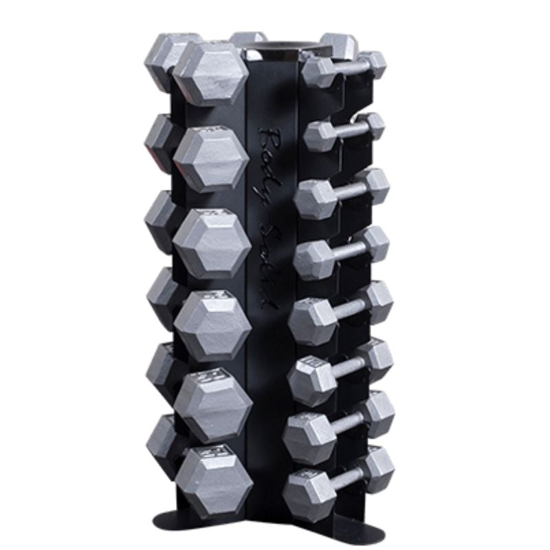 Body-Solid 3-Sided Vertical Dumbbell Rack - GDR80 With Cast Iron Hex Dumbbell Set