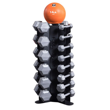 Body-Solid 3-Sided Vertical Dumbbell Rack - GDR80 With Cast Iron Hex Dumbbell Set and 14 lb Stability Ball