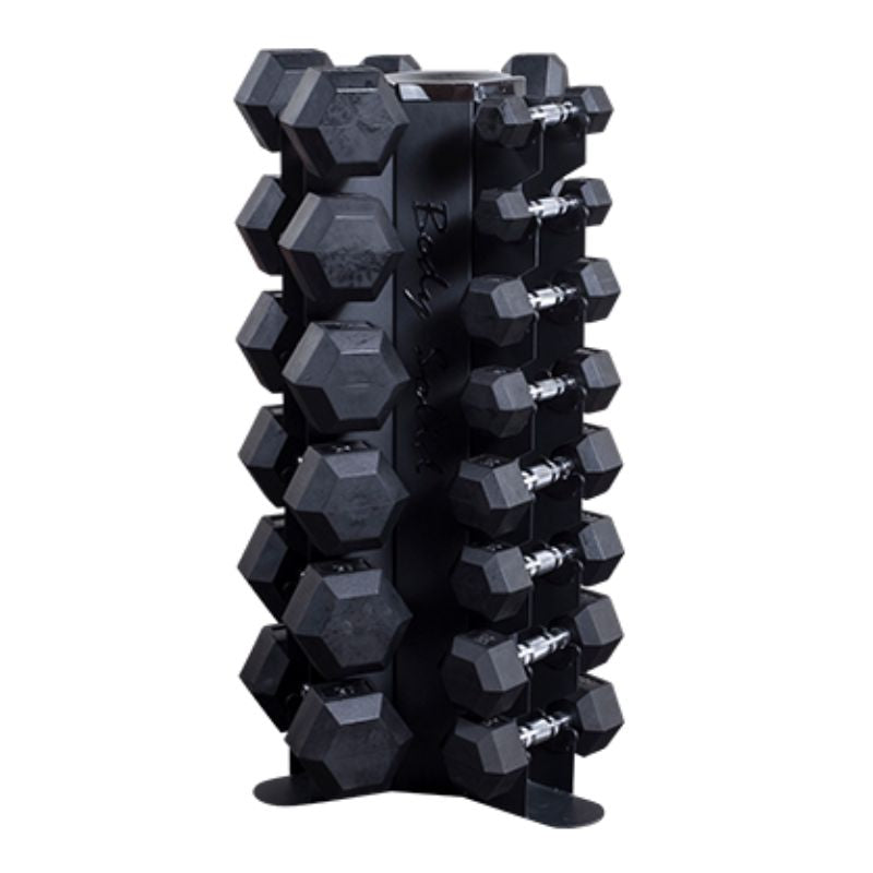 Body-Solid 3-Sided Vertical Dumbbell Rack - GDR80 With Rubber Coated Hex Dumbbell Set