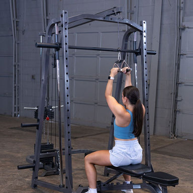 Body-Solid Powerline Smith Machine Package - PSM200P4 Pulldown Workout Female