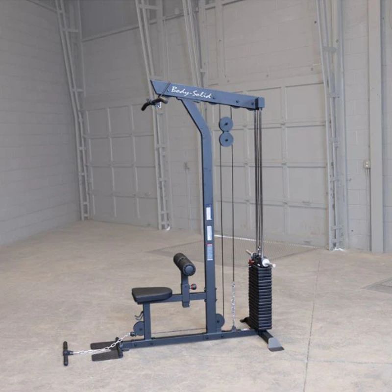 Body-Solid Pro Lat Machine - GLM85B with Weight Stack Side View