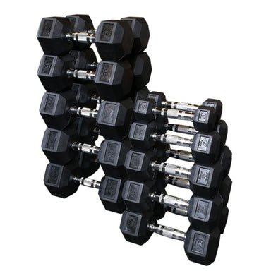 Body-Solid Rubber Coated Hex Dumbbell Sets 5 to 50 lb Rubber Hex Dumbbells