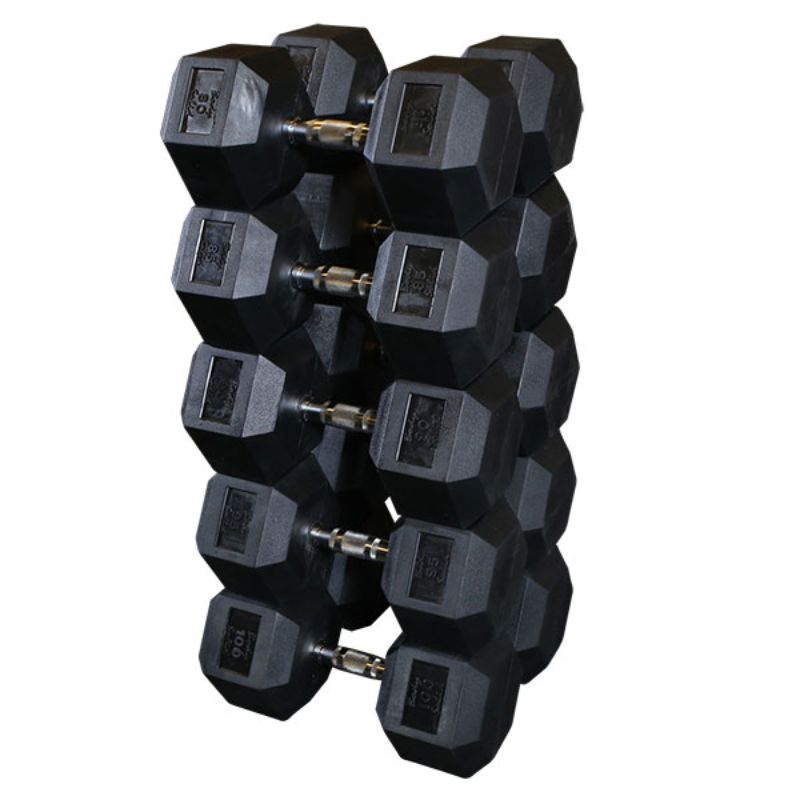 Body-Solid Rubber Coated Hex Dumbbell Sets 80 to 100 lb Rubber Hex Dumbbells
