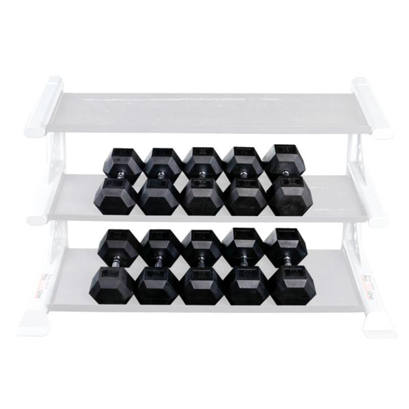 Body-Solid Rubber Coated Hex Dumbbell Sets with 3 Tier Dumbbell Rack
