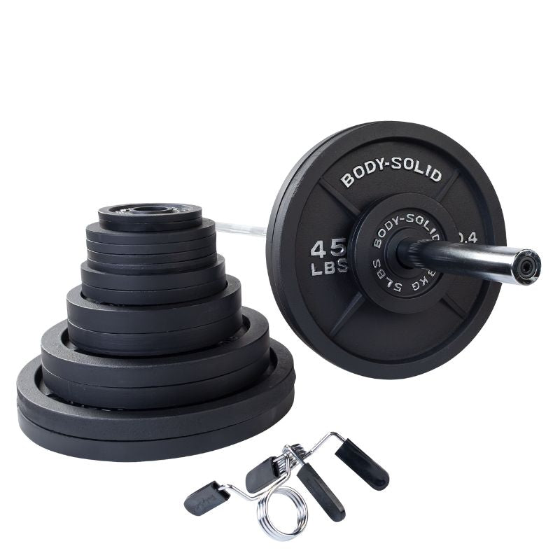 Body-Solid Cast Iron Olympic Weight Barbell Sets 400 lb olympic weight plate set  with chrome barbell