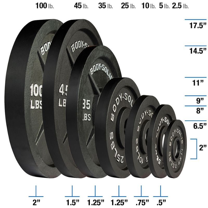 Body-Solid Cast Iron Olympic Weight Barbell Sets Dimensions