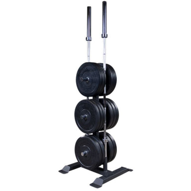 Body-Solid GWT56 Vertical Weight Tree with Body-Solid Chicago Extreme Bumper Plates - Black with Olympic Bars