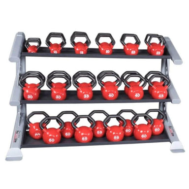 Body-Solid ProClub 3 Tier Kettlebell Rack - SDKR1000KB with Kettlebell Set Red