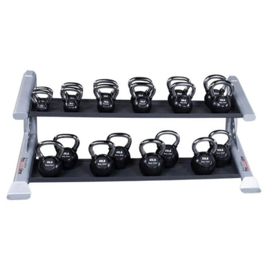 Body-Solid Pro Clubline 2 Tier Kettlebell Rack - SDKR500KB with Black Kettlebells