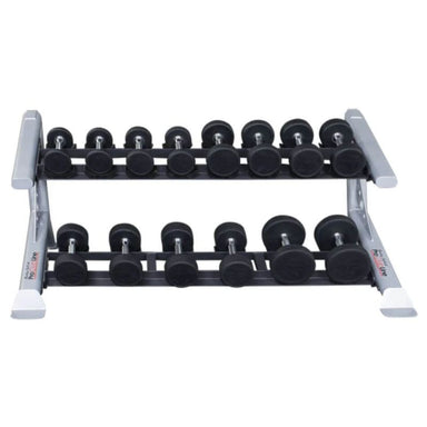 Body-Solid Pro Clubline 2 Tier Saddle Dumbbell Rack - SDKR500SD with Round Rubber Dumbbells