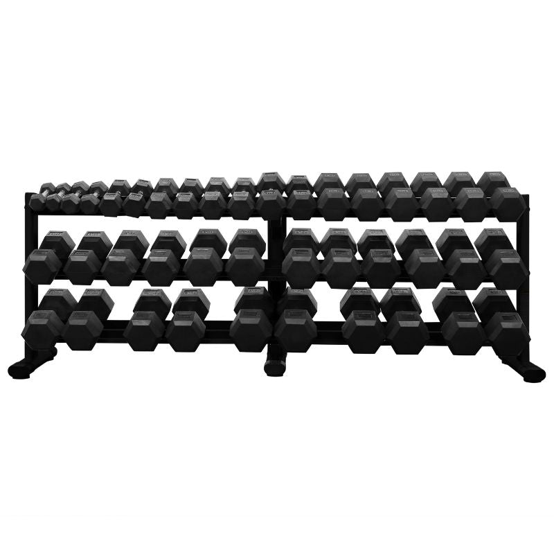 BodyKore RB5100 5-100lb Rubber Hex Dumbbell Set Black