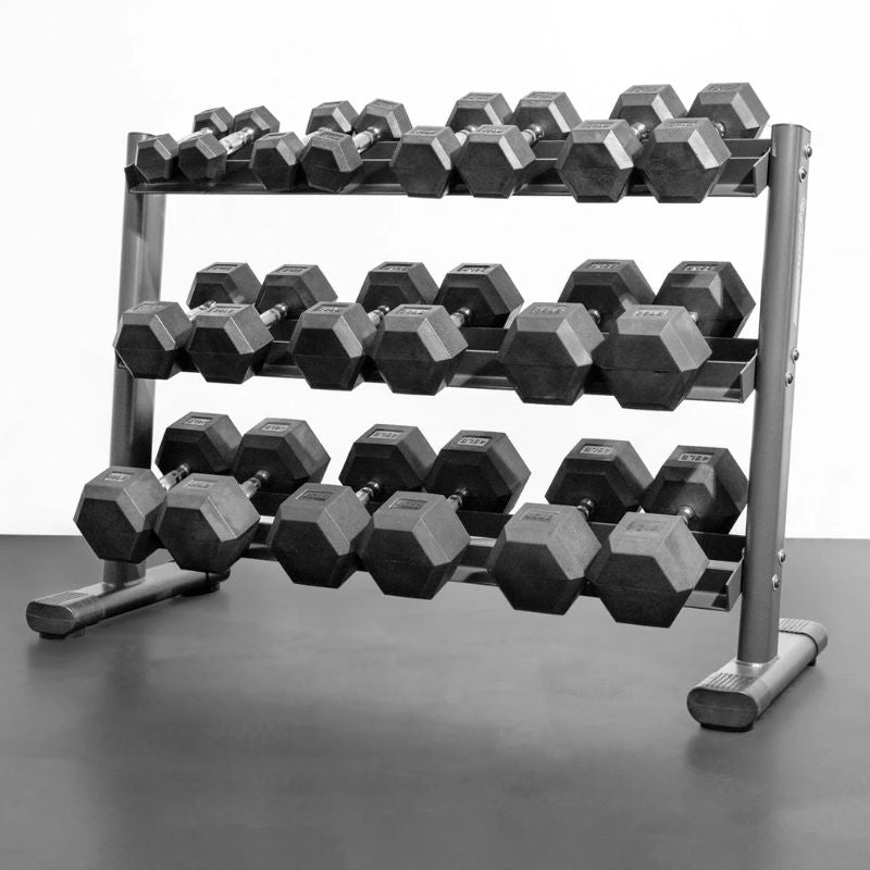 BodyKore RB550 RUBBER HEX DUMBBELL SET 5-50LB W_G241 No Roll Heads for Easy Storage and Stability
