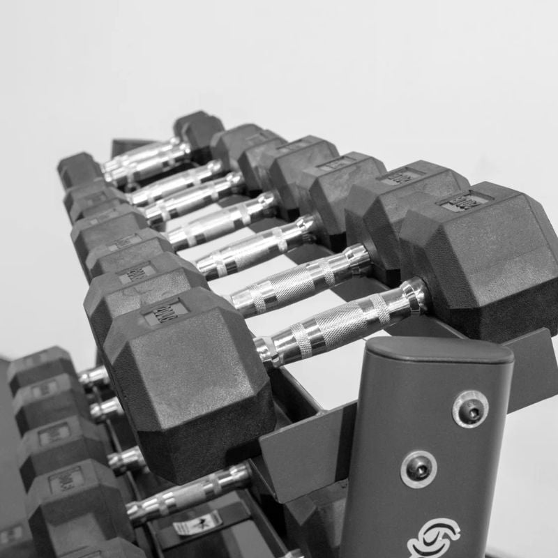 BodyKore RB550 RUBBER HEX DUMBBELL SET 5-50LB W_G241 Rubber Coated Dumbbells for Safety