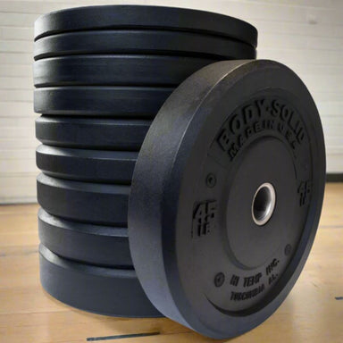 Body Solid OBPH Premium Bumper Plates 260 lb bumper plate set inside gym