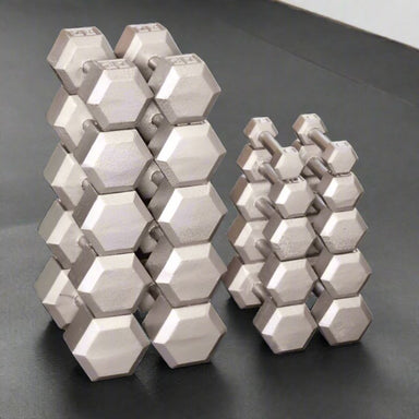 Body Solid SDS Grey Hex Dumbbell Sets inside Gym