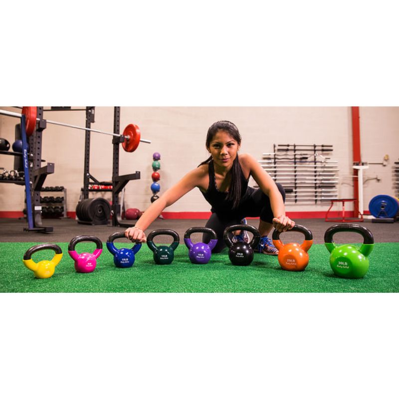Body Solid Vinyl Dipped Kettlebells Set with Gym instructor