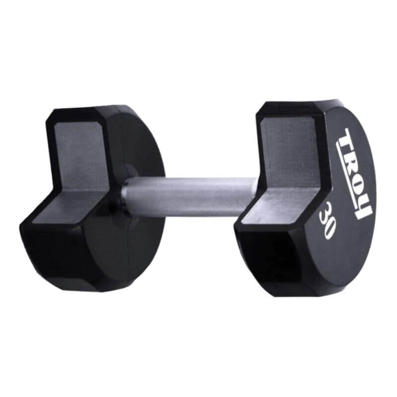 COMMPAC-TSDU100 TROY 12-Sided 5-100lb Urethane Dumbbell Set with Racks 30 lb Interior