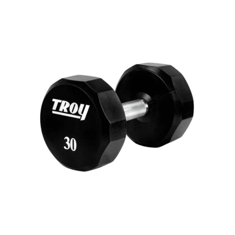 COMMPAC-TSDU100 TROY 12-Sided 5-100lb Urethane Dumbbell Set with Racks 30 lb