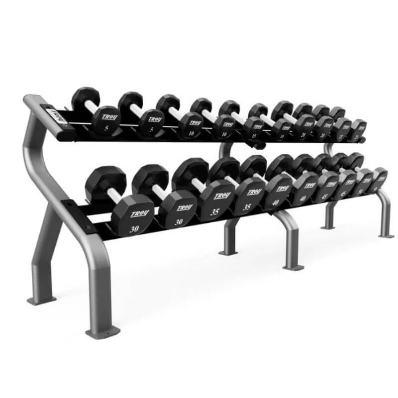COMMPAC-TSDU100 TROY1 2-Sided 5-100lb Urethane Dumbbell Set with Racks