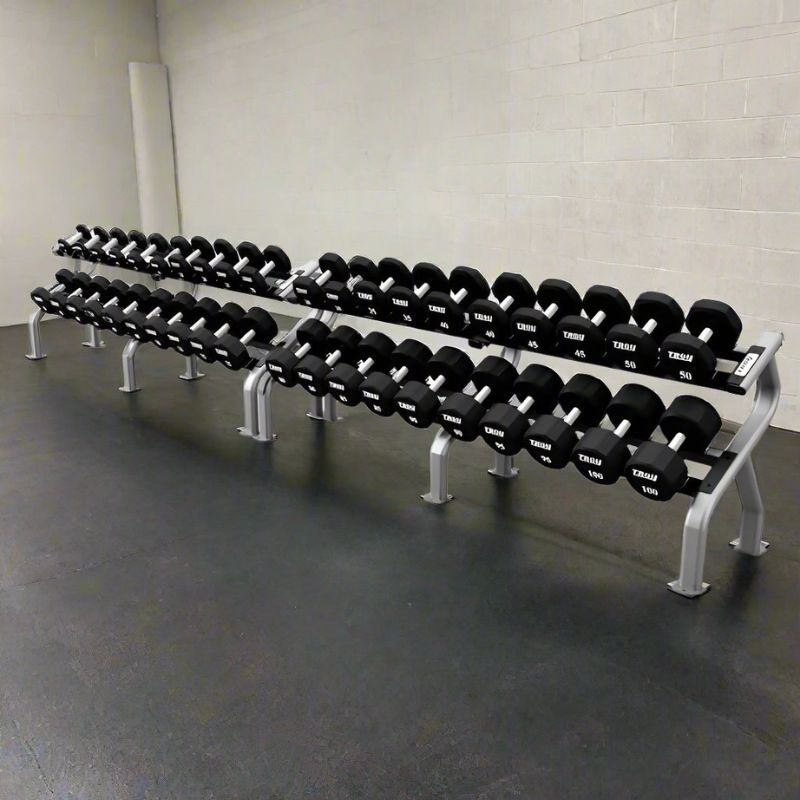 COMMPAC-TSDU100 TROY 12- Sided 5-100lb Urethane Dumbbell Set with Racks