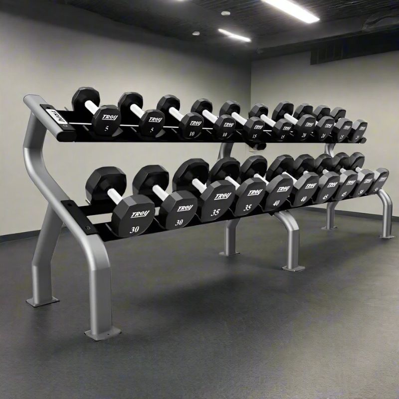 COMMPAC-TSDU50 TROY 5-50lb 12-Sided Urethane Dumbbell Set with Rack Main