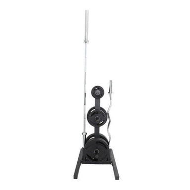 TKO 255Lb Olympic Rubber Plate set w/ Plate Tree, Retail Olympic Bar and Curl Bar | S6205-OR255+BARS