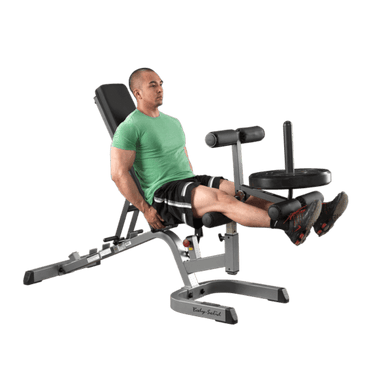 GLDA3  Body Solid 6 Roller Leg Developer Sample Exercise with Bench and Plate