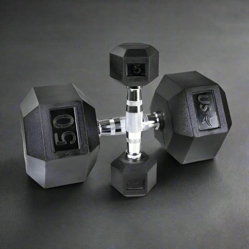 HD-R USA by Troy Rubber Hex Dumbbells 50 lb and 5 lb