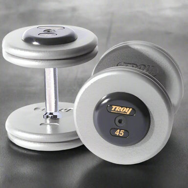 HFD-R TROY Pro-Style Gray Dumbbell Straight Handle Rubber End Caps 45 lb Pair