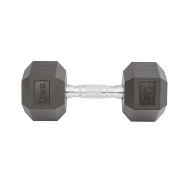 York Rubber Hex Dumbbell w/ Chrome Ergo Handle