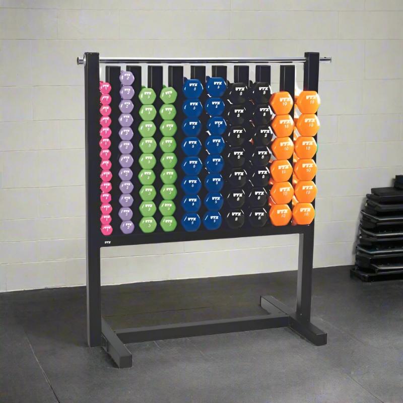 MDR-VPAC VTX Locking Rack with 43 Pairs of Vinyl Coated Dumbbells