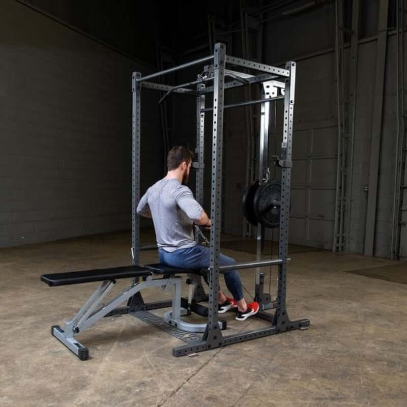 PPR1000  Body Solid Powerline Premium Power Rack Sample Exercise with Bench and Plate
