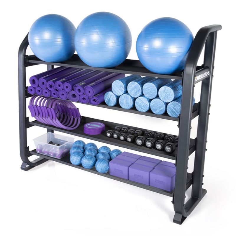 Power Systems Denali Series Multipurpose Rack Left Side View with yoga Balls and other accessories