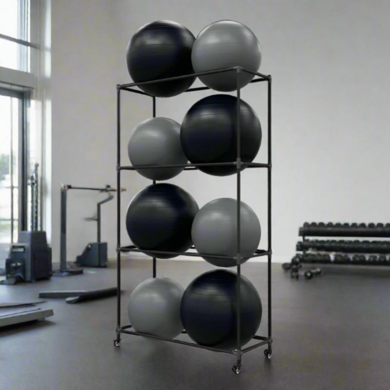 Power Systems Metal Stability Ball Storage Rack with 8 Versa Ball inside Gym