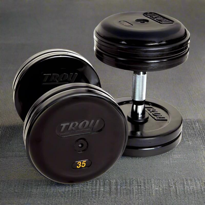 RUFDC-R TROY Rubber Encased Pro Style Dumbbell Contoured Handles 35 lb Pair