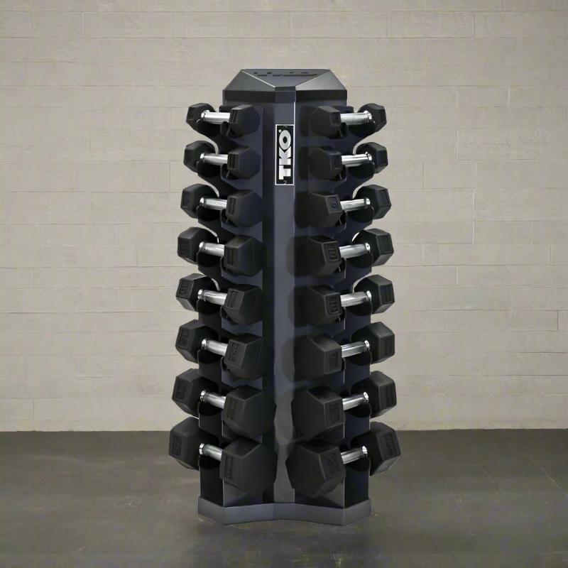 S826-SXRL8 TKO 3lb-25lb Rubber Hex Straight Handle Dumbbells with Vertical Rack Main