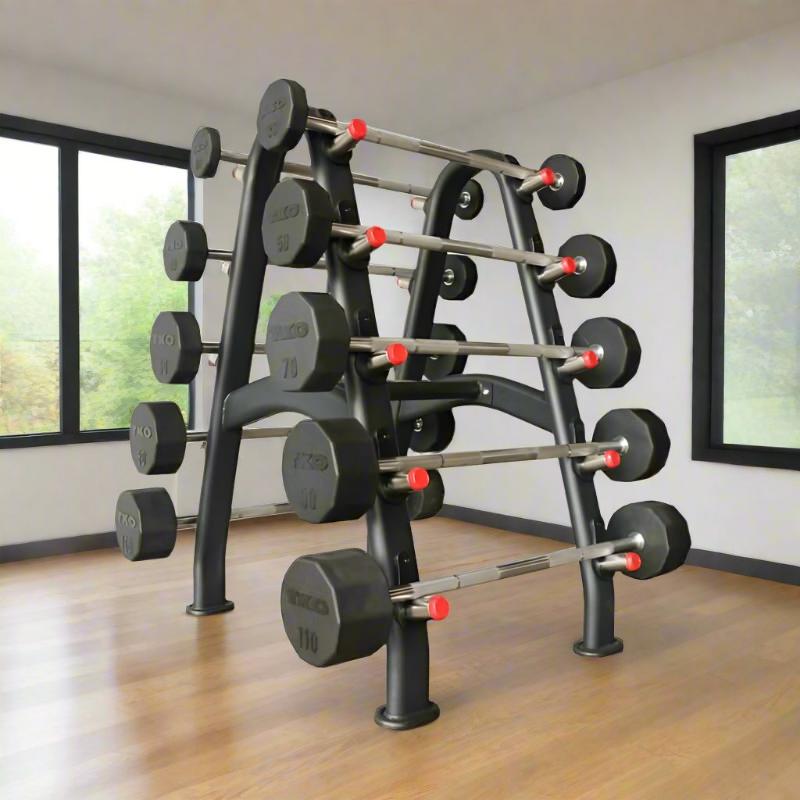 S846-805TR10 TKO 20-110lb Rubber Straight Barbells with 10 Set Barbell Rack Main