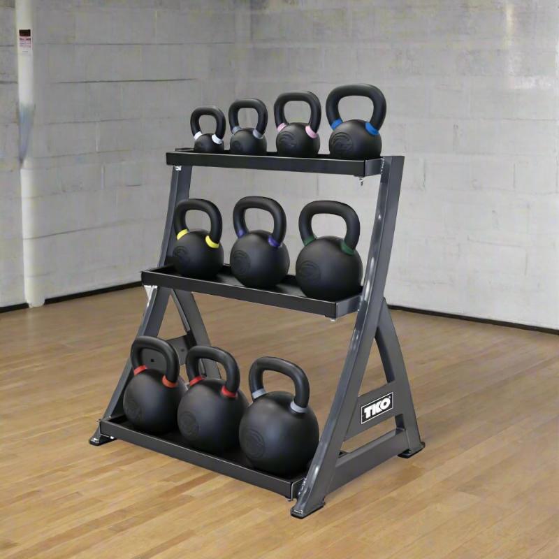 S856-PKB4-36 TKO 4kg-36kg Cast Kettlebell Set with 3 Tier Rack