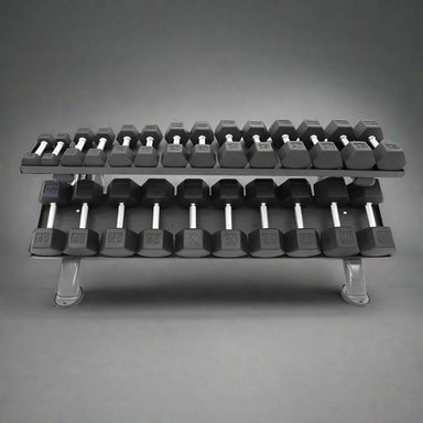 S889-TXRA10 TKO  5-50lb Rubber Hex Tri-grip Handle Dumbbells with Horizontal Dumbbell Rack Main