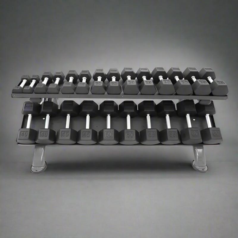 S889-TXRA10 TKO  5-50lb Rubber Hex Tri-grip Handle Dumbbells with Horizontal Dumbbell Rack Main