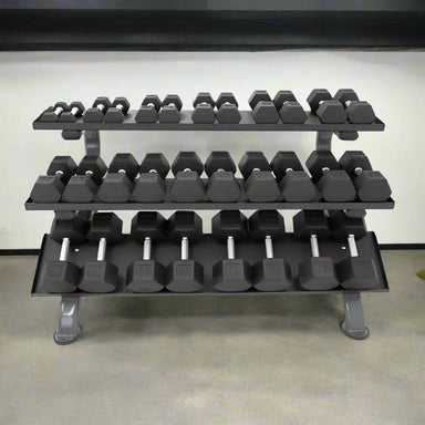 S890-TXRE15 TKO  5-75lb Rubber Hex Tri-grip Handle Dumbbells with Horizontal Dumbbell Rack Main