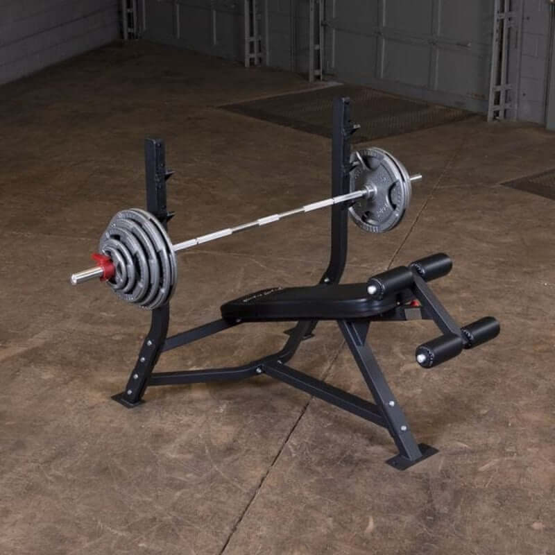 SODB250  Body Solid Pro Clubline Olympic Decline Bench Sample  with Barbell