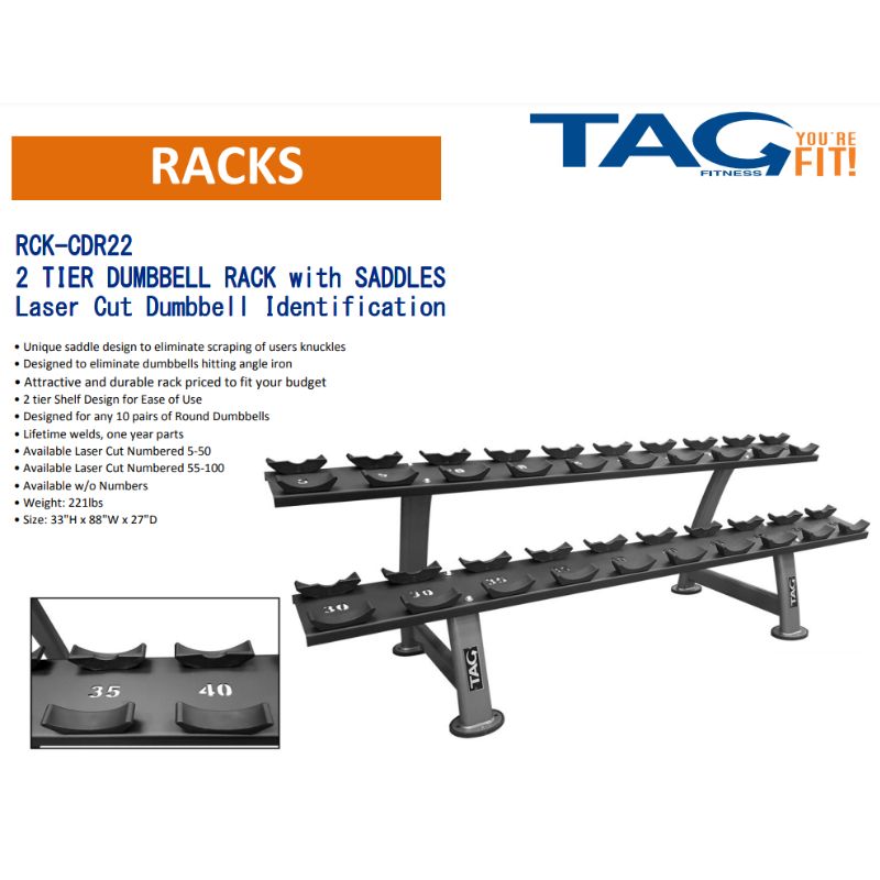 TAG Fitness  2- Tier Saddle Rack (Hold 10 Pairs) Specifications