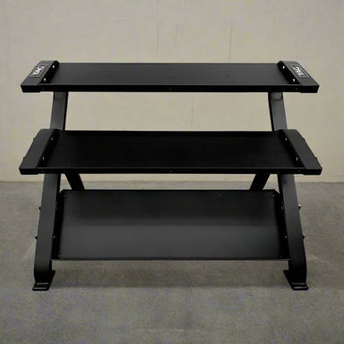 TAG Fitness 3 Tier Horizontal HEX Dumbbell Rack - Black Frame inside Gym