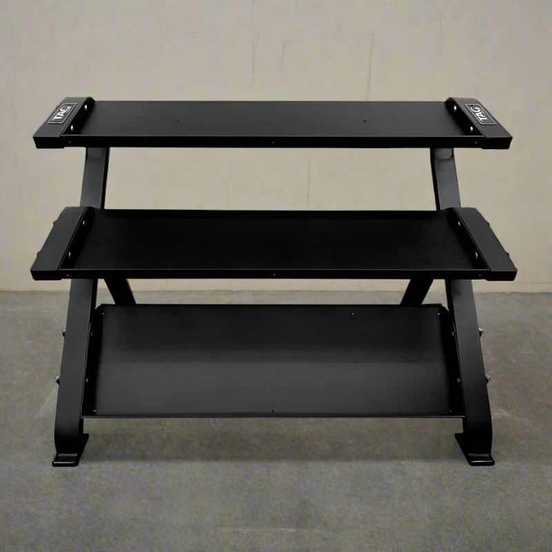 TAG Fitness 3 Tier Horizontal HEX Dumbbell Rack - Black Frame inside Gym