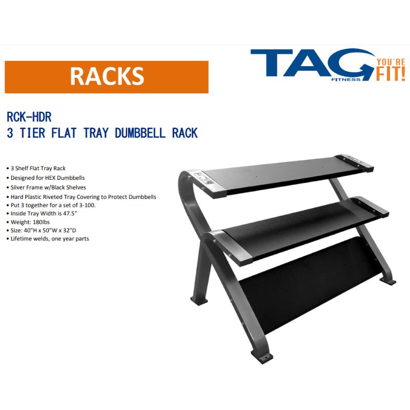 TAG Fitness 3 Tier Horizontal HEX Dumbbell Rack - Black Frame Specifications