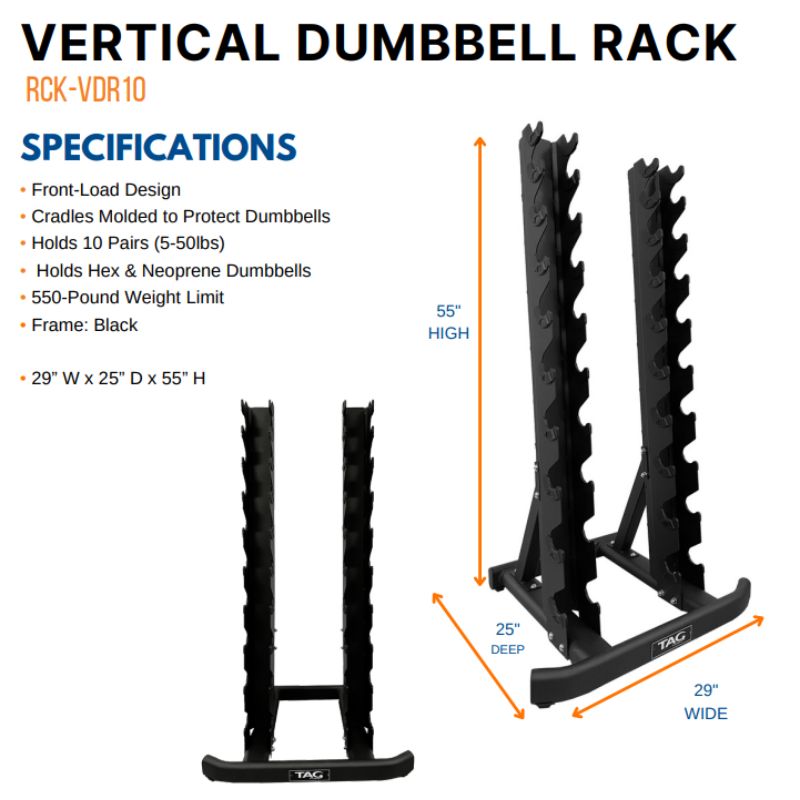 TAG Fitness HEX Vertical Dumbbell Rack (Holds 10 Pairs) Specifications and Dimensions